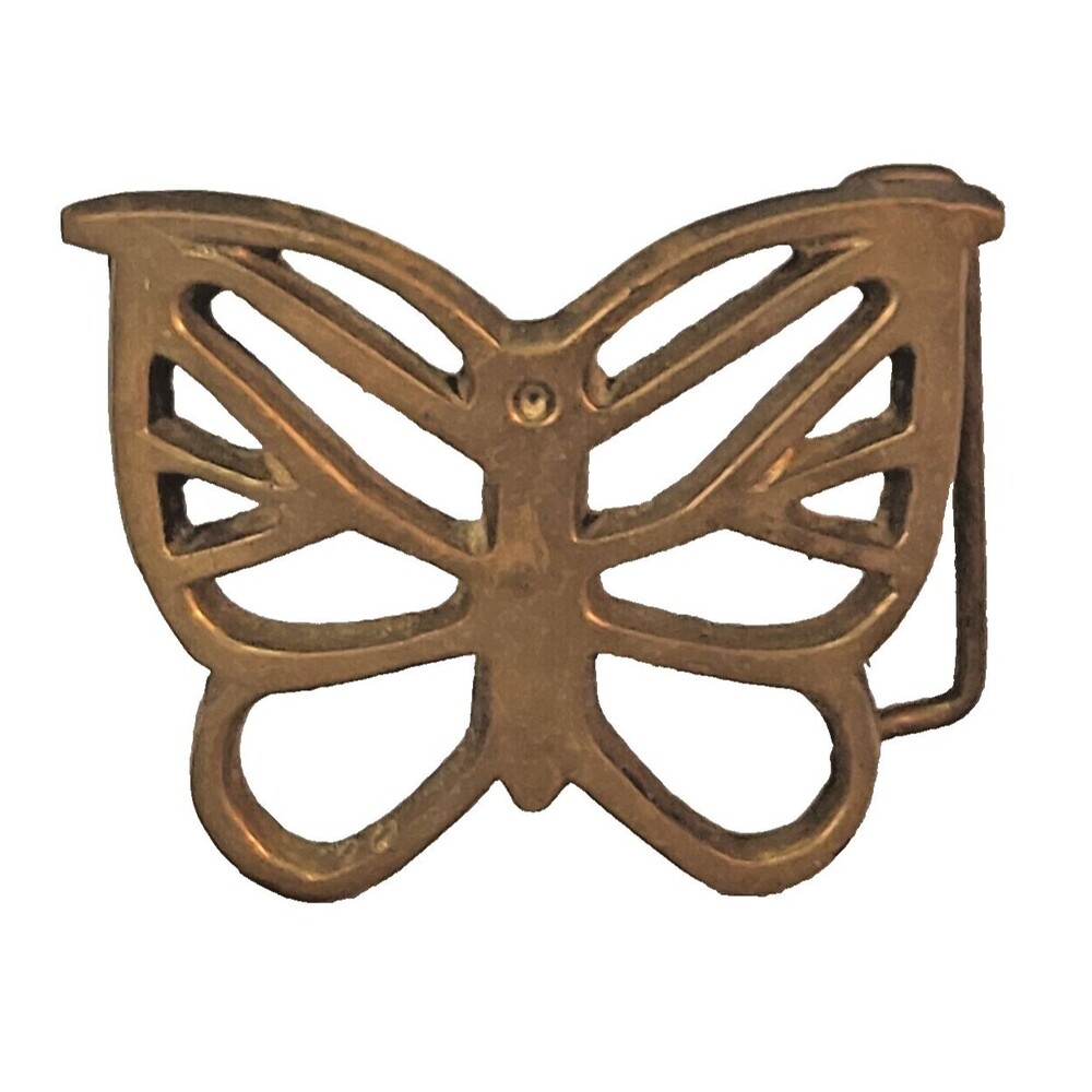 Vintage 1970s BUTTERFLY Belt Buckle Cutout Open Design Hippie Style Solid Brass